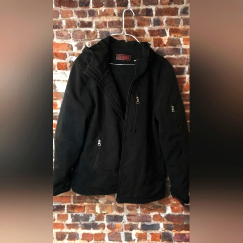 Men's GUESS Black Jacket with Red Logo